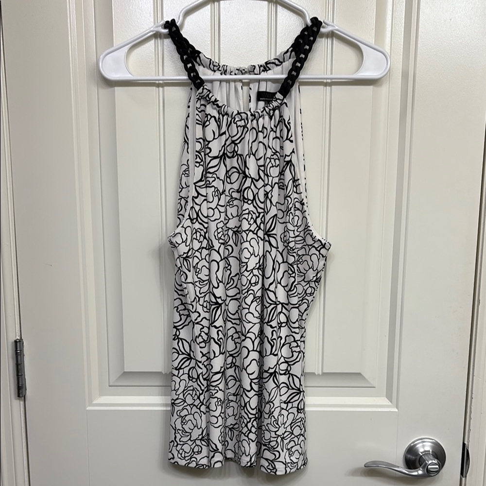 White House Black Market Black and White Floral Tank Top